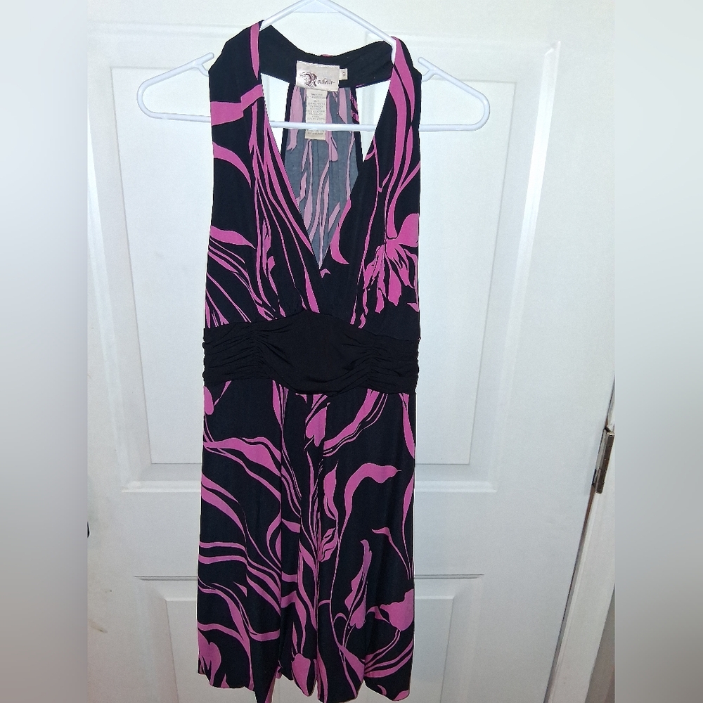 Roulette Halter Art Deco Black/HotPink Halter Dress Y2K Style Size 10